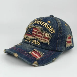 Vintage Distressed Patriotic Cowboy Embroidery Hat