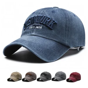 Retro Washed Denim Baseball Cap 6 Panel 3D Embroidery