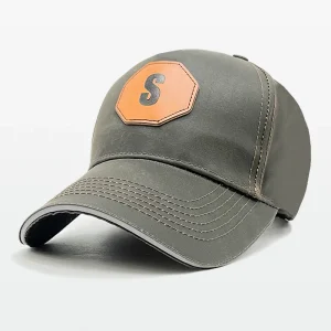 Vintage Oiled Wax Cloth PU Patch Logo Solid Color Men's Curved Brim Baseball Cap