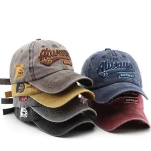 Vintage Striped Cotton Baseball Cap Embroidered Adjustable